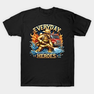 Heroic Firefighter Battles Blaze T-Shirt